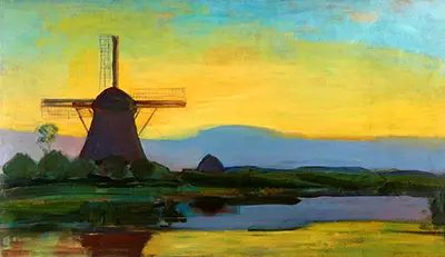Oostzijdse Mill with Extended Blue, Yellow and Purple Sky Piet Mondrian